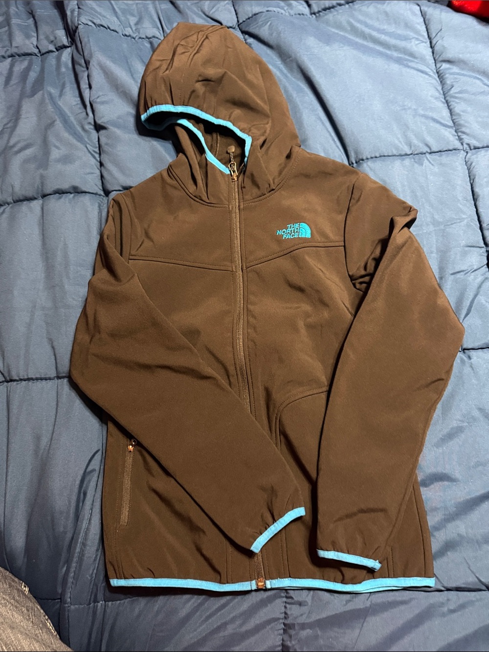 The North Face Black Hooded Utility Jacket with Aqua Trim